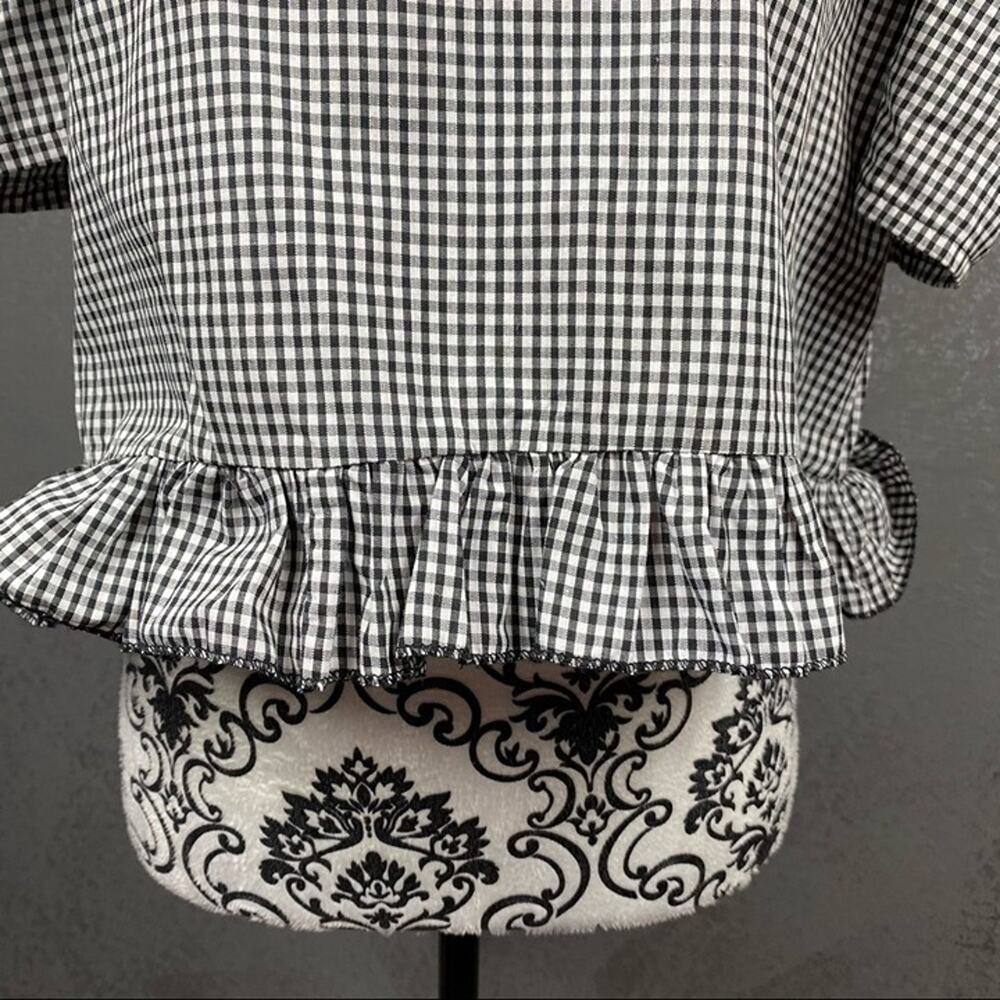 LF Gingham Checkered Cold Shoulder Top Ruffled - Picture 6 of 10